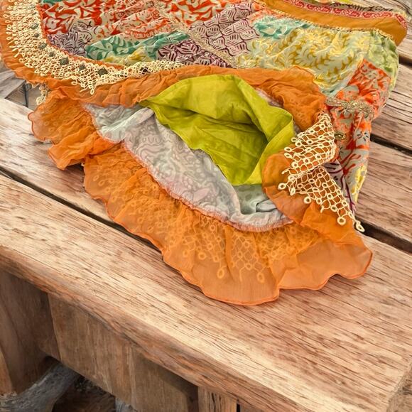 Boho Festival Silk Blend Gypsy Midi Skirt Devoré Velvet Cynthia Steffe Size 16 - Picture 4 of 14